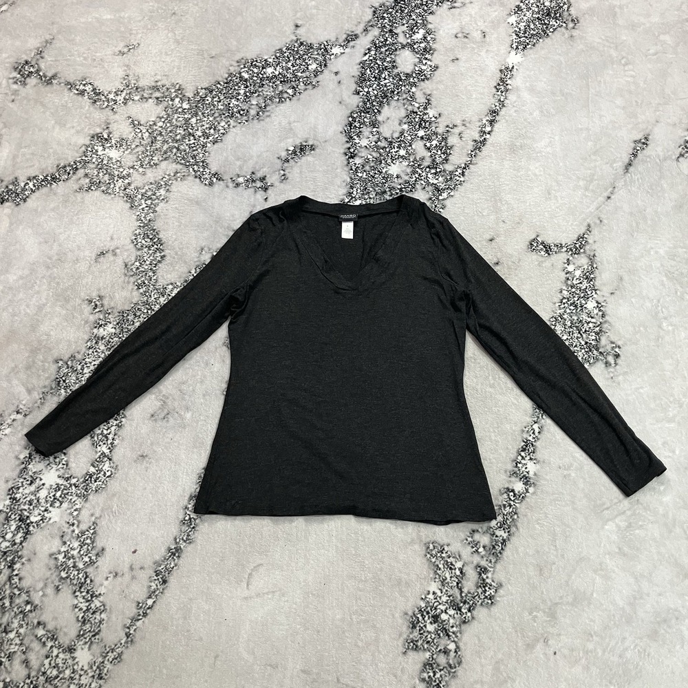 Hanro Switzerland Women's Black Long Sleeve V Neck Knit Top Size M